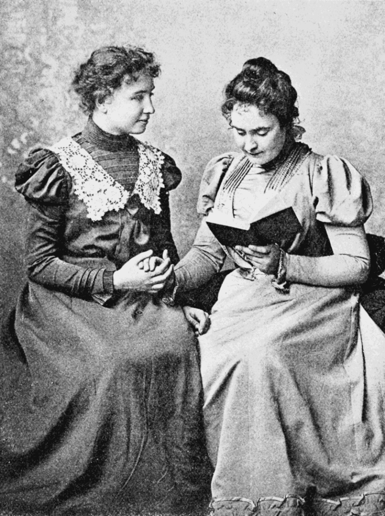 Deafblindness: Helen Keller in 1899 sitting with lifelong companion and teacher Anne Sullivan.